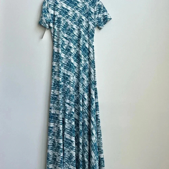New Soft Surroundings Joanna Faux Wrap Jersey Maxi Dress Teal Cream Abstract - Picture 9 of 15
